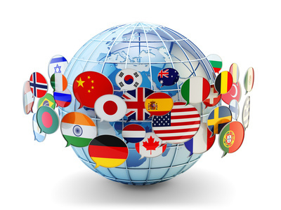 Zu sehen ist ein Globus mit zahlreichen Flaggen der Länder dieser Welt.